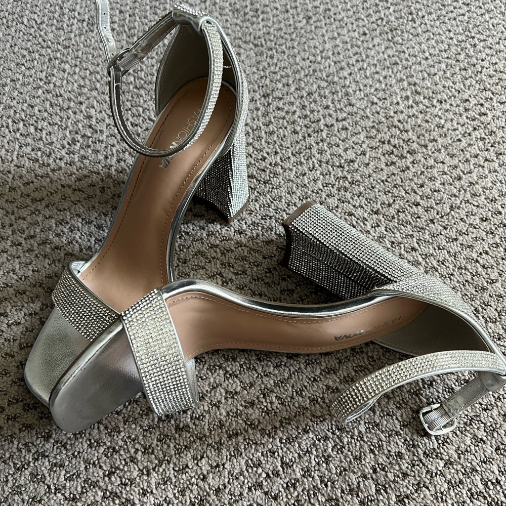 Fashion Nova Shimmering Silver Heels